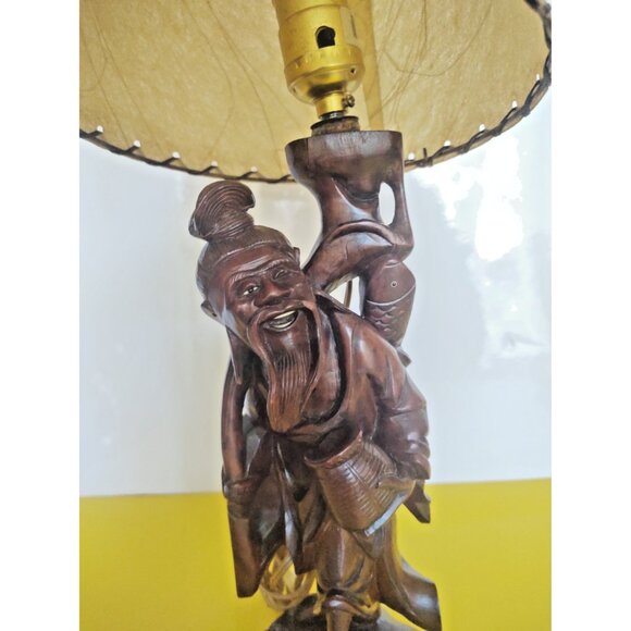 Hand carved Asian Fisherman,  Oriental Style Table Lamp 18" 1930-1940 - Picture 3 of 13